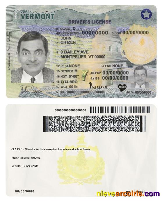 USA Vermont driving license (2019 – present)